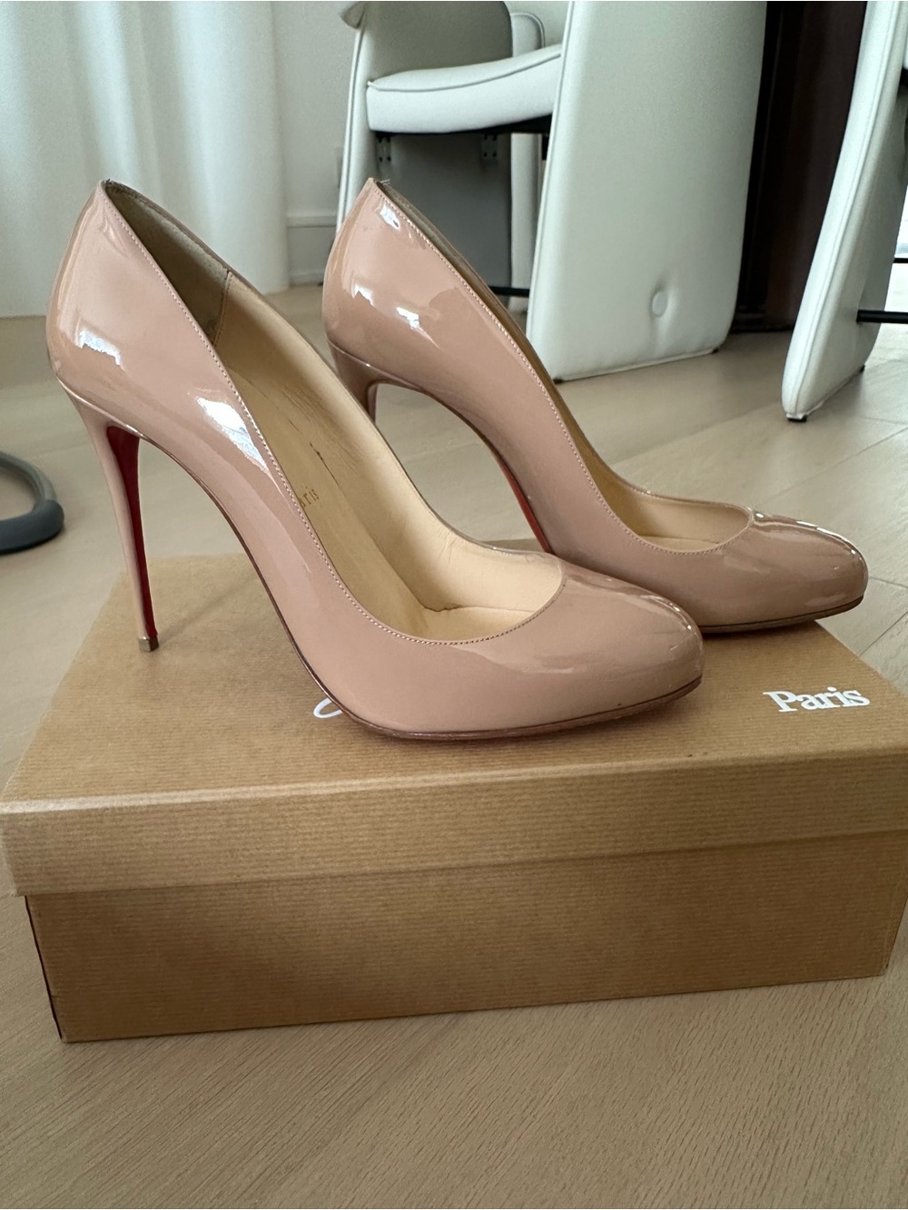 Christian Louboutin Nude Dorissima 100 Patent Leather Pumps